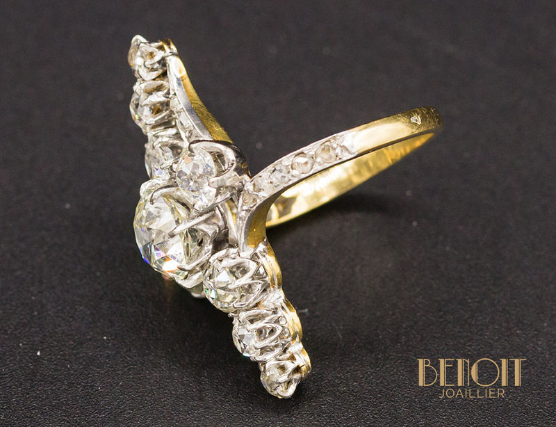 Bague Navette Diamants XIXe