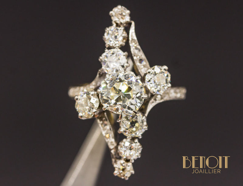 Bague Navette Diamants XIXe