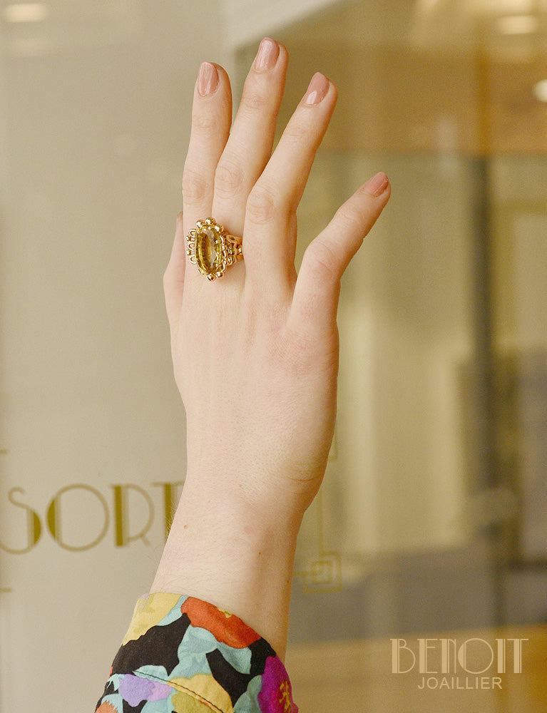 Bague Citrine Or Rose 1950