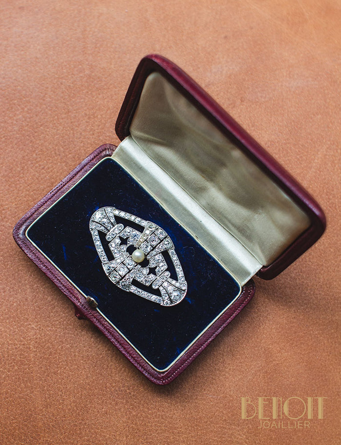 Broche Poggi Ronde en Métal Argenté