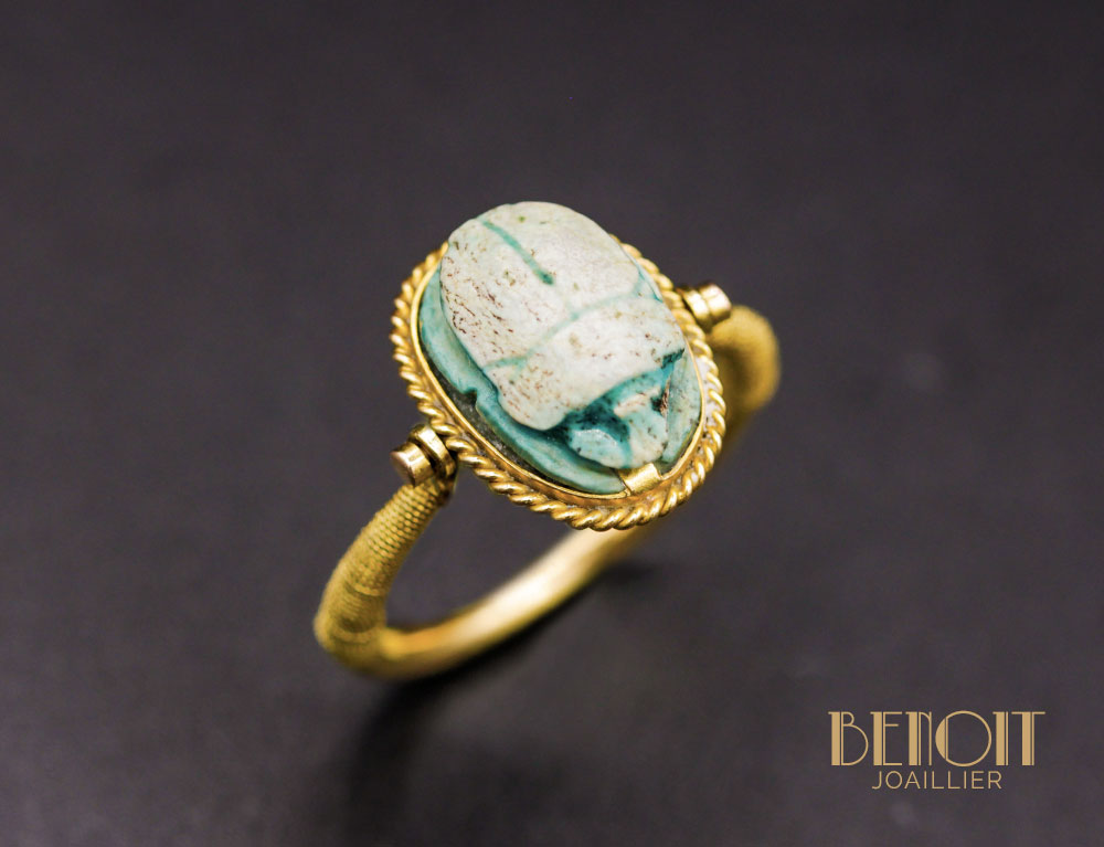 Bague Ancienne Scarabée égyptien En Argent Massif - Longueur 2 Cm - Occasion - Bijou Vintage