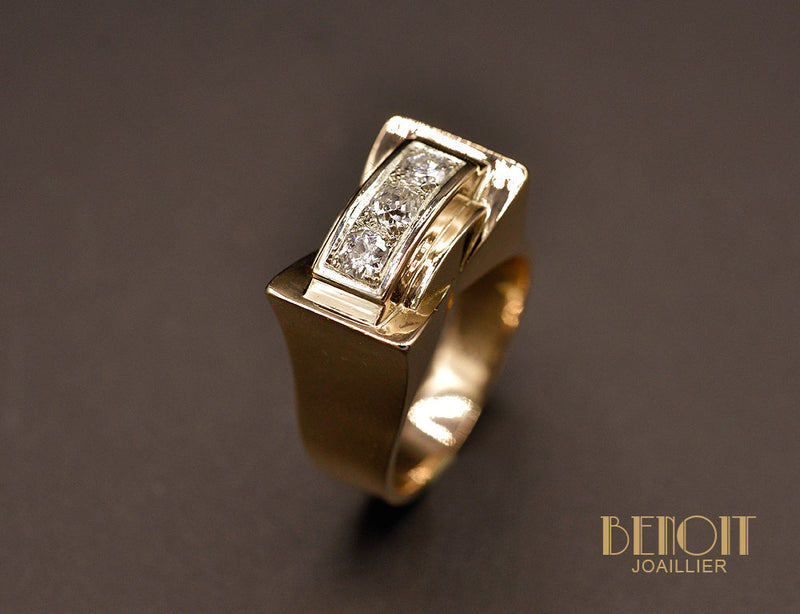 Bague Tank Or Rose et Diamants