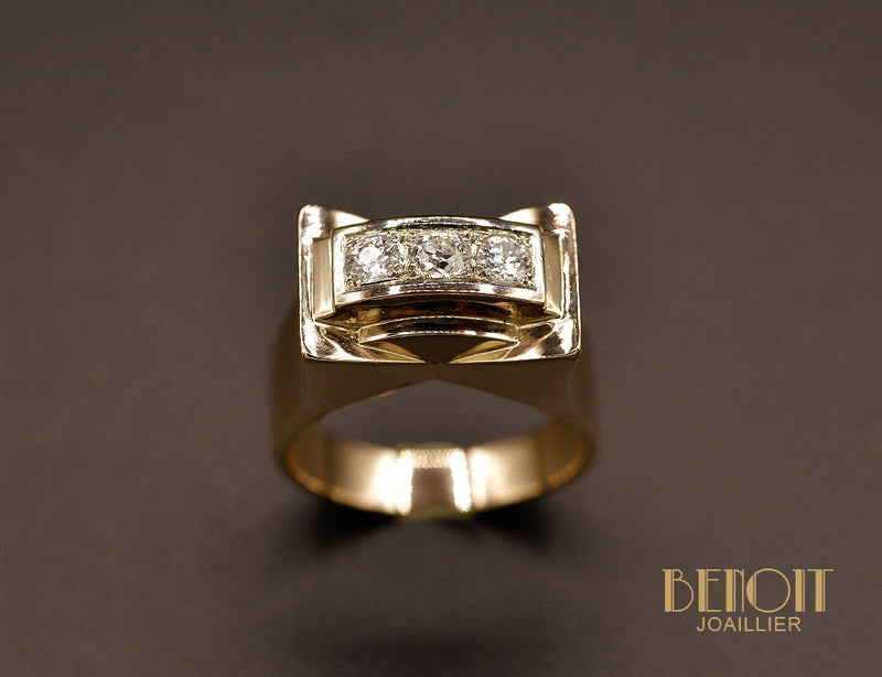 Bague Tank Or Rose et Diamants