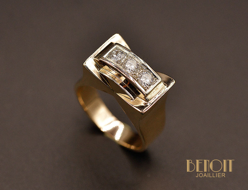 Bague Tank Or Rose et Diamants