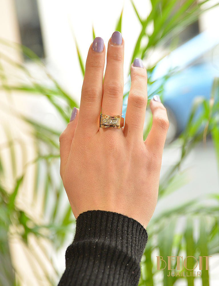 Bague Tank Or Rose et Diamants