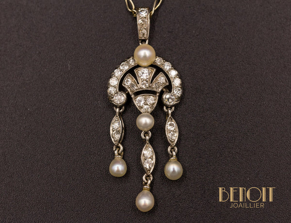 Pendentif Art Déco Diamants Perles