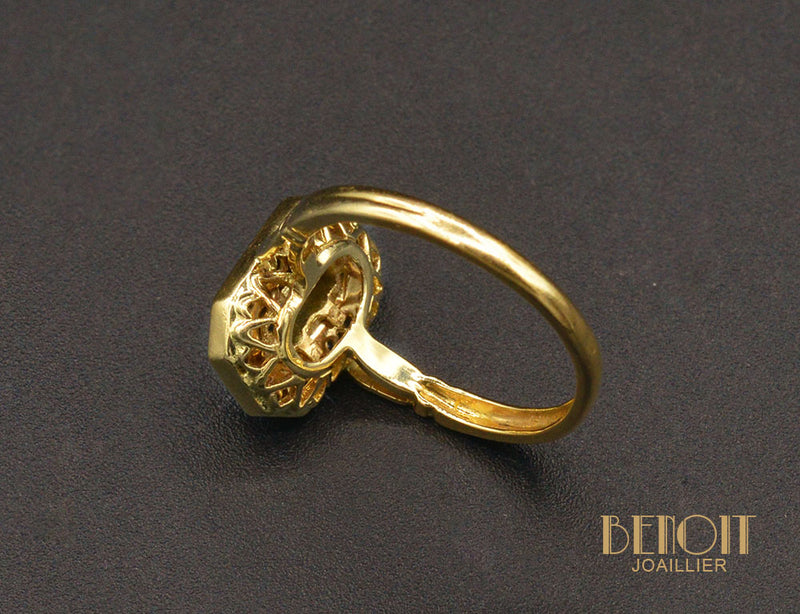 Bague Saphir Deux Entourages Or Jaune