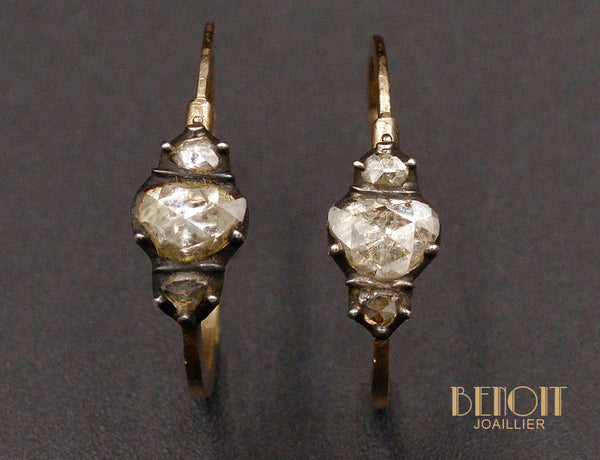 Dormeuses XIXe siècle Diamants Taille Rose