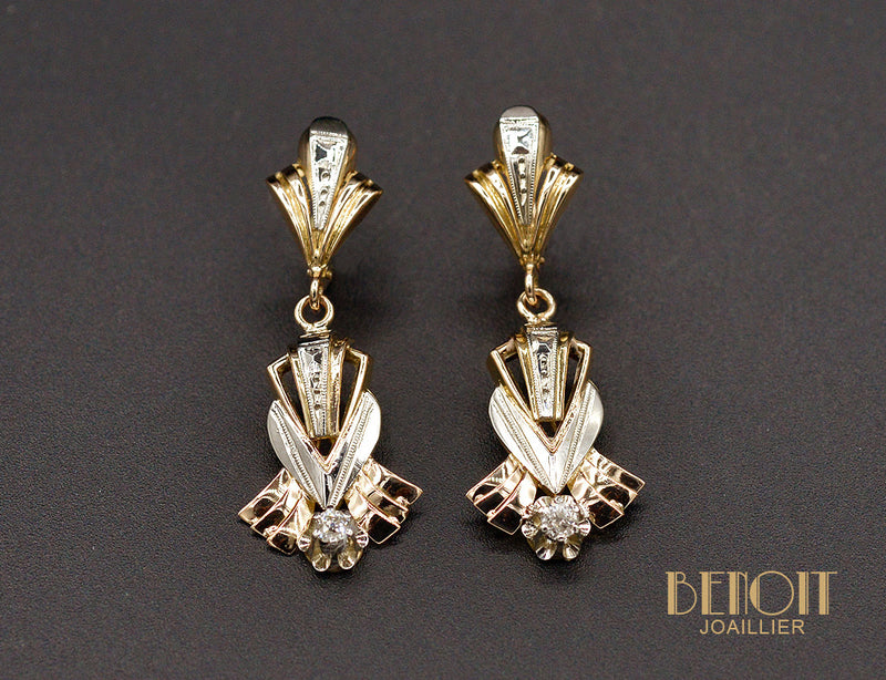 Boucles d'Oreilles des Années 40 Serties de Diamants