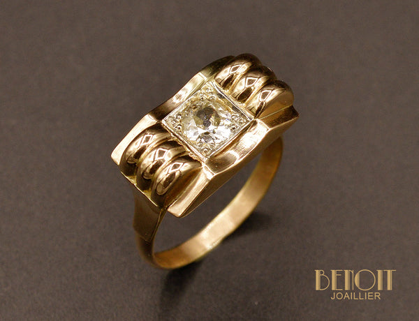 Bague Tank or rose Diamant