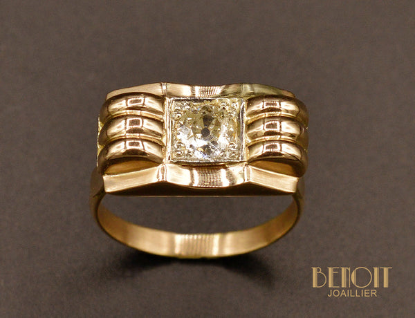 Bague Tank or rose Diamant