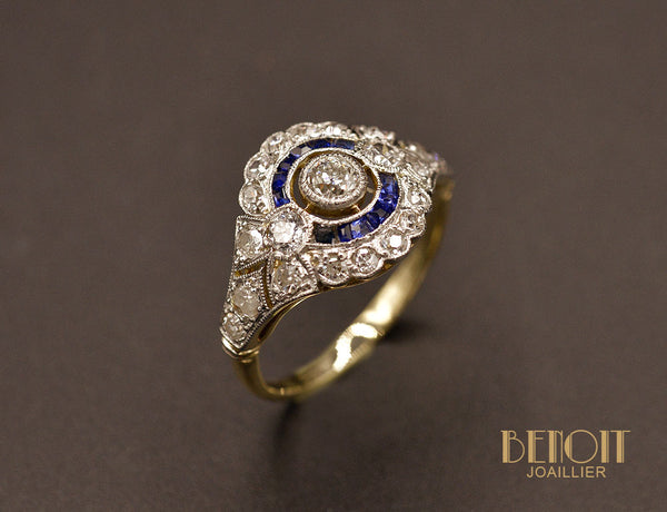 Bague Art Déco Diamants et Saphirs