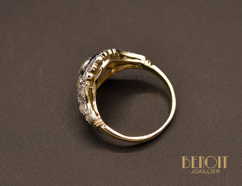 Bague Art Déco Diamants et Saphirs