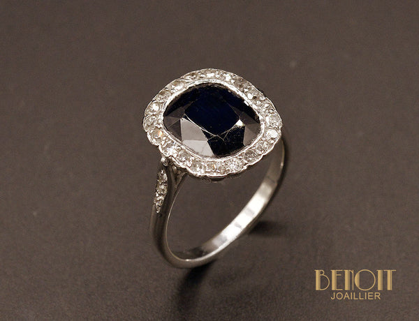Bague Saphir Coussin Diamants