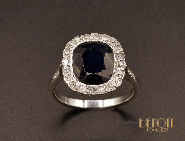 Bague Saphir Coussin Diamants