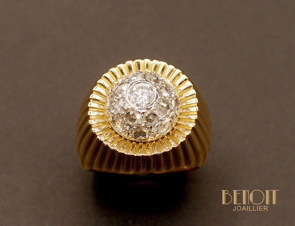 Bague Dôme Godrons 1950
