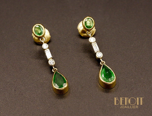 Boucles d'Oreilles Emeraudes Poires