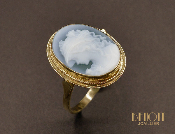 Bague Camée Agate Bleue