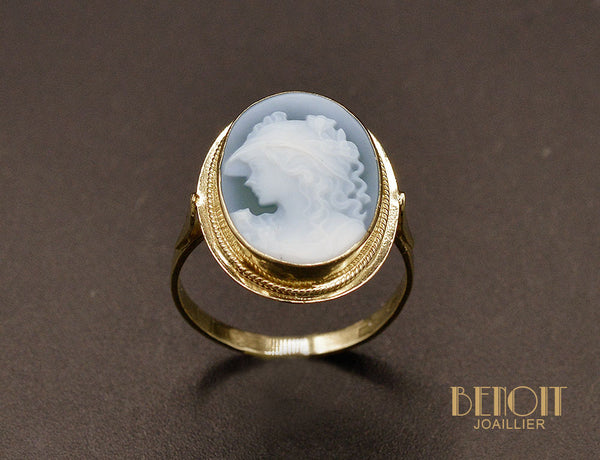 Bague Camée Agate Bleue