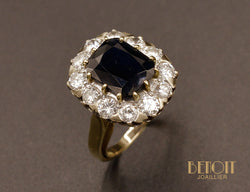 Bague Pompadour Saphir Coussin et Diamants