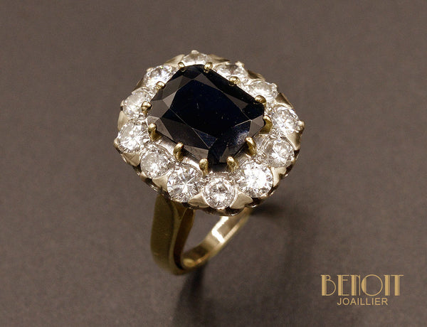 Bague Pompadour Saphir Coussin et Diamants