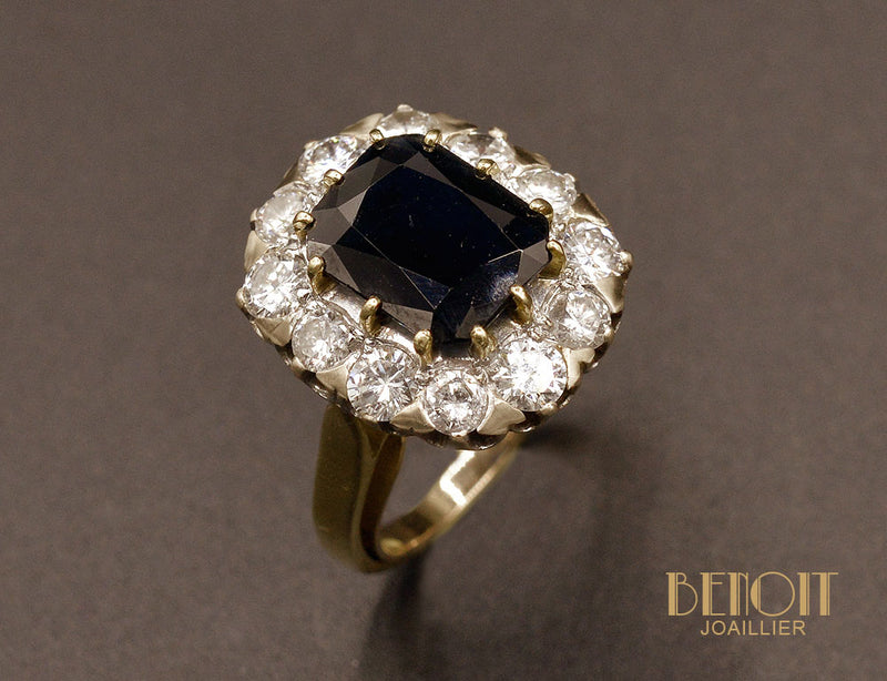 Bague Pompadour Saphir Coussin et Diamants