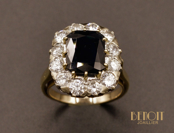 Bague Pompadour Saphir Coussin et Diamants