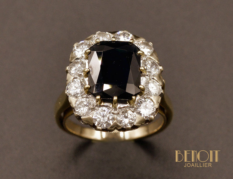 Bague Pompadour Saphir Coussin et Diamants