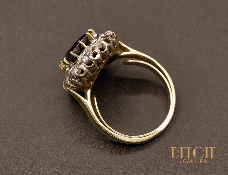 Bague Pompadour Saphir Coussin et Diamants