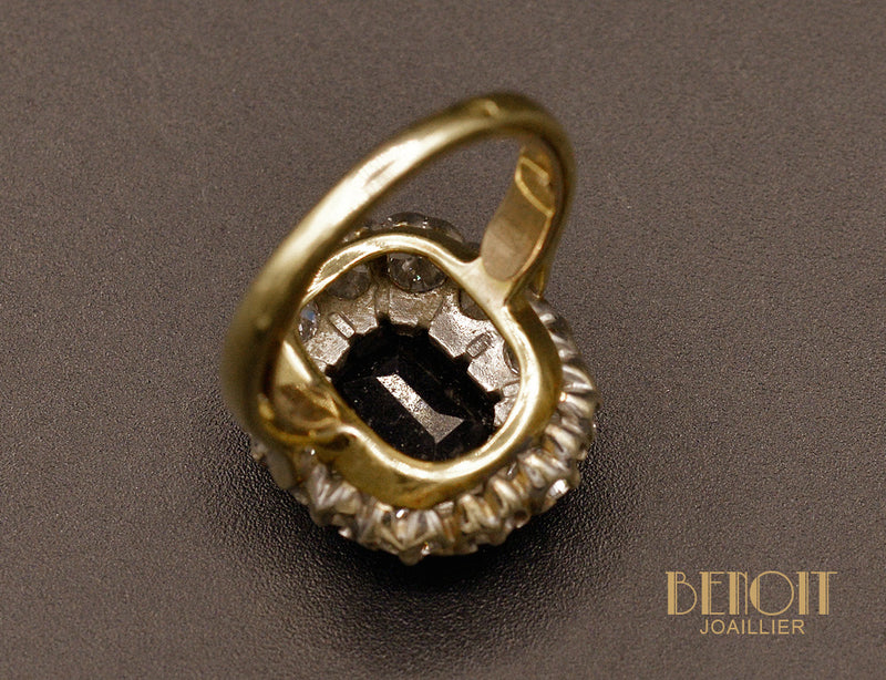 Bague Pompadour Saphir Coussin et Diamants