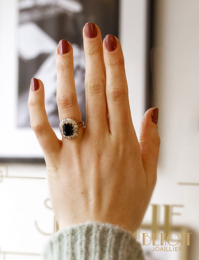 Bague Pompadour Saphir Coussin et Diamants