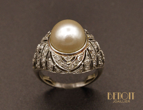 Bague Art Déco Dôme Perle