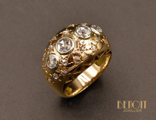 Bague Jonc Constellation Or Rose et Diamants