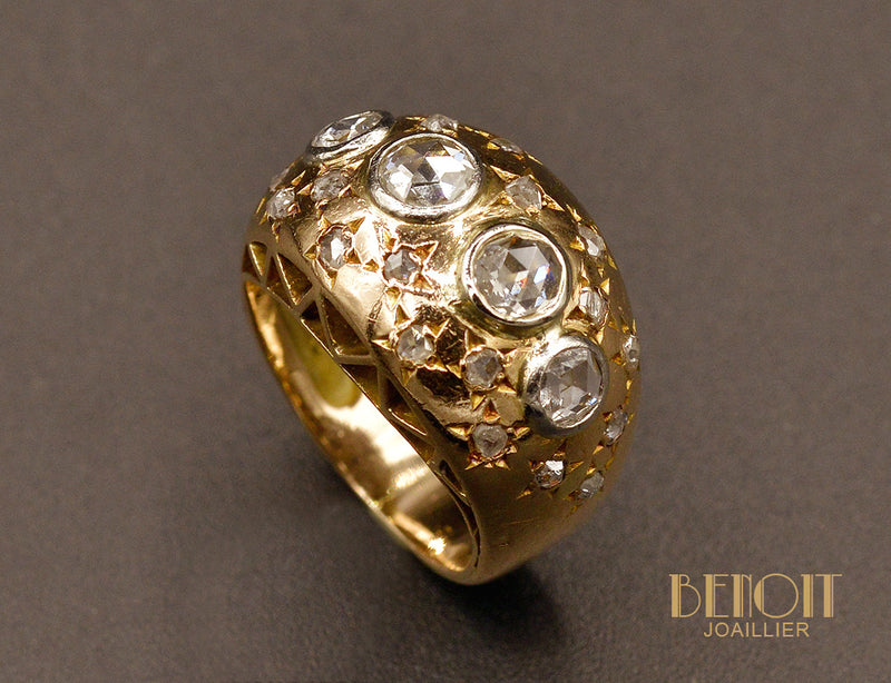 Bague Jonc Constellation Or Rose et Diamants