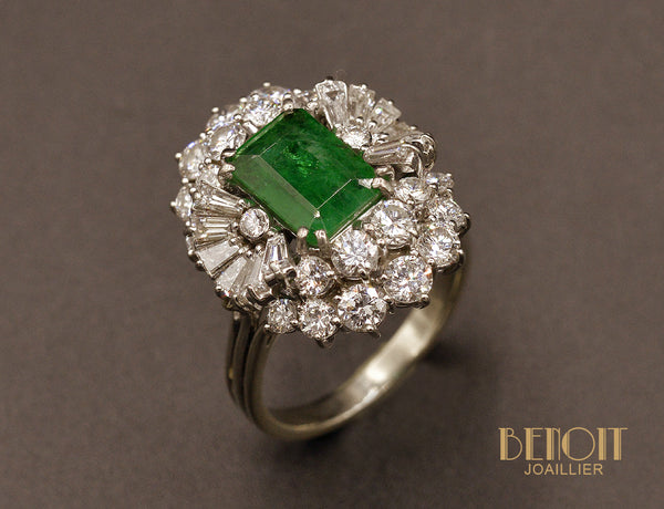 Bague Cocktail Emeraude et Diamants