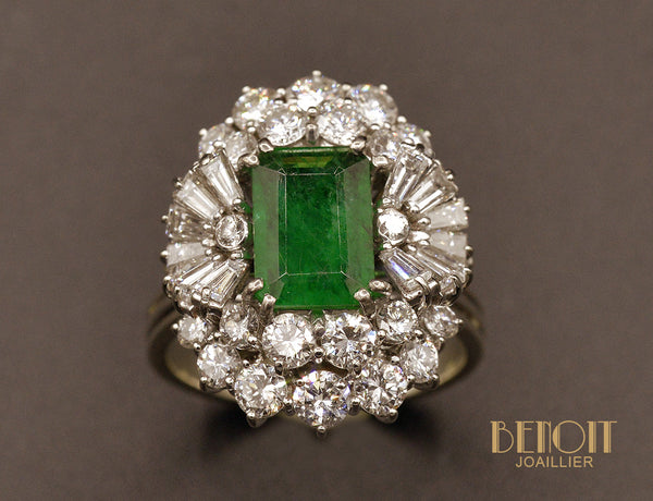Bague Cocktail Emeraude et Diamants