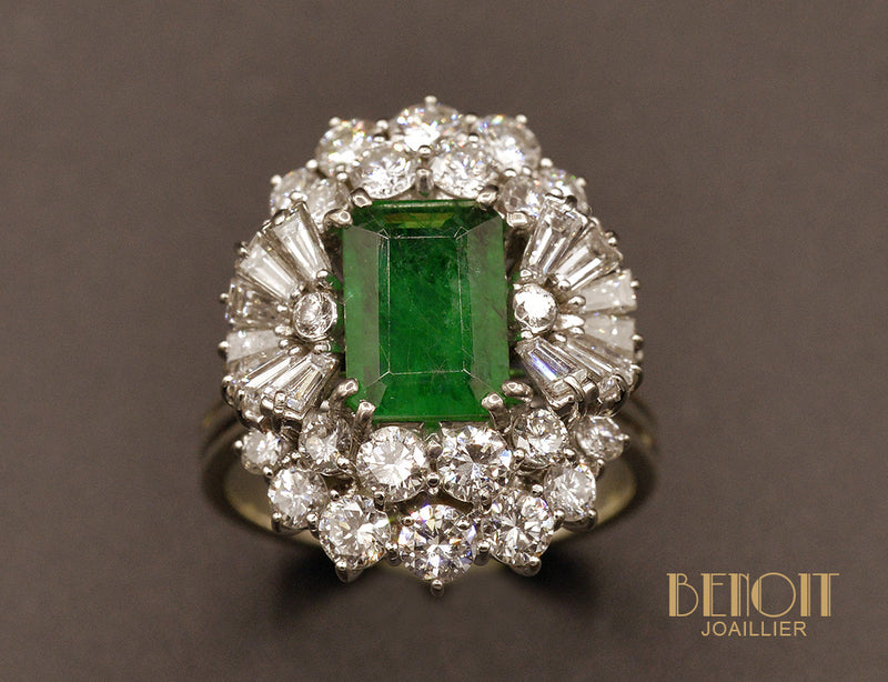 Bague Cocktail Emeraude et Diamants