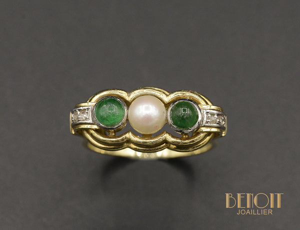 Bague Jarretière Emeraudes Perle