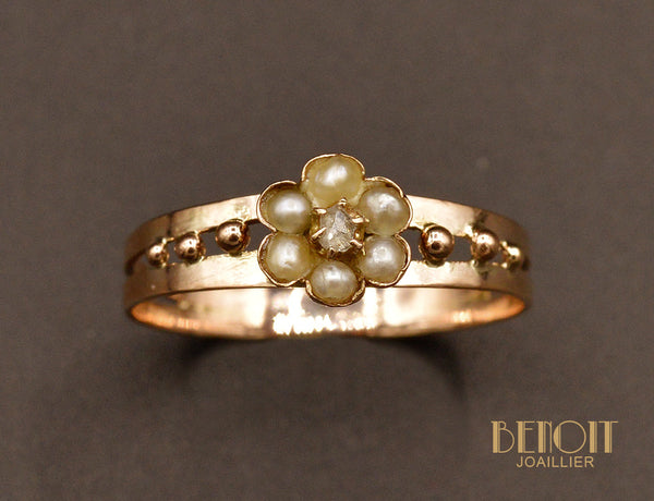 Bague Ancienne or Rose Perle Fine et Diamants