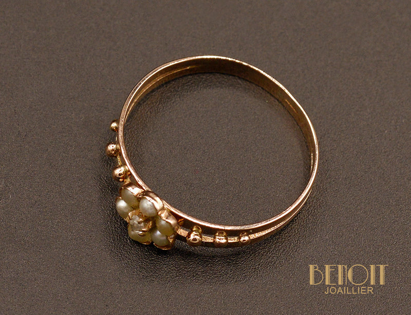 Bague Ancienne or Rose Perle Fine et Diamants