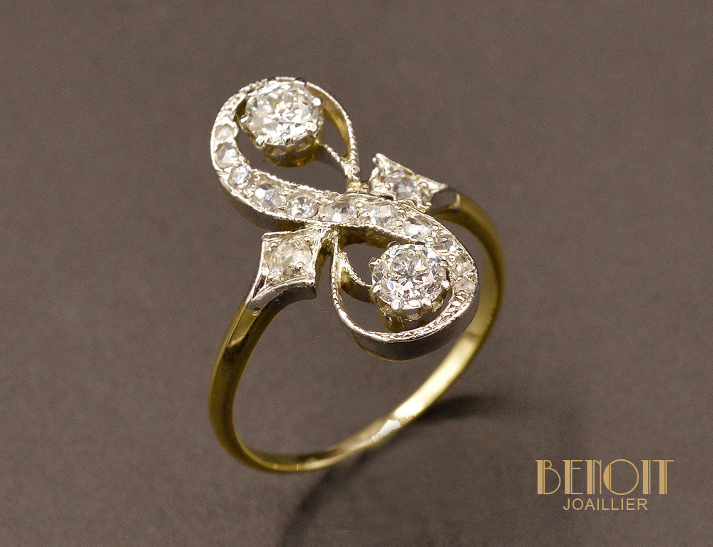 Bague 'Toi Et Moi' En Argent 925 - Cristaux Diamant - Taille 49 - Vintage Et En Parfait état
