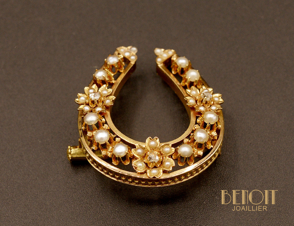 Broche Barrette Fer à Cheval Porte-bonheur - Or Massif 18 Carats - France - Occasion