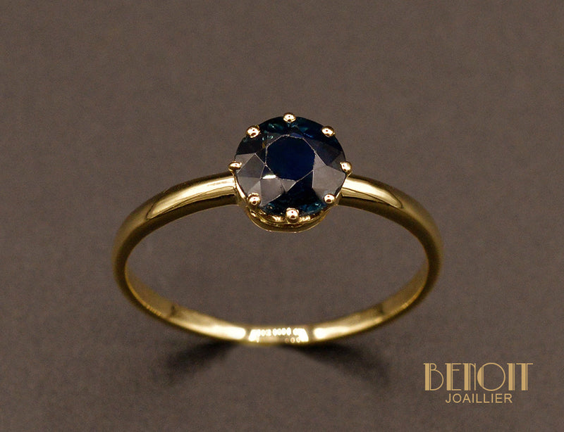 Solitaire Ancien Or Jaune et Saphir Rond
