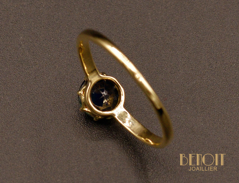 Solitaire Ancien Or Jaune et Saphir Rond