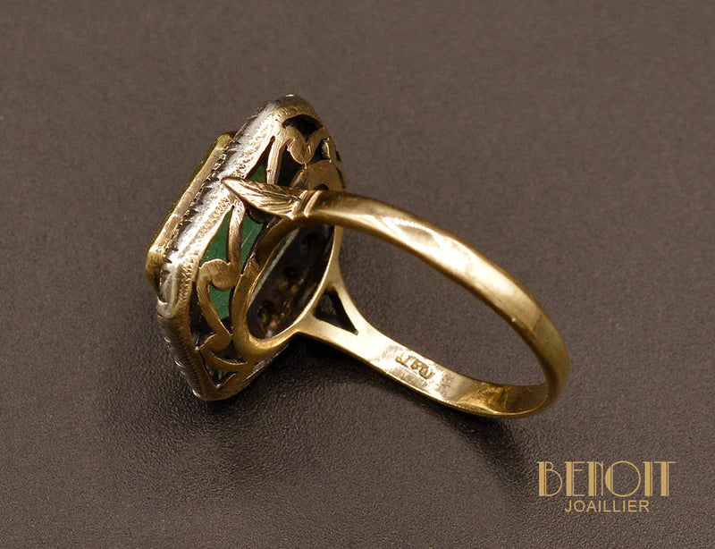 Bague Emeraude entourage Diamants Taille Rose