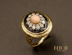 Bague Corail et Email Noir
