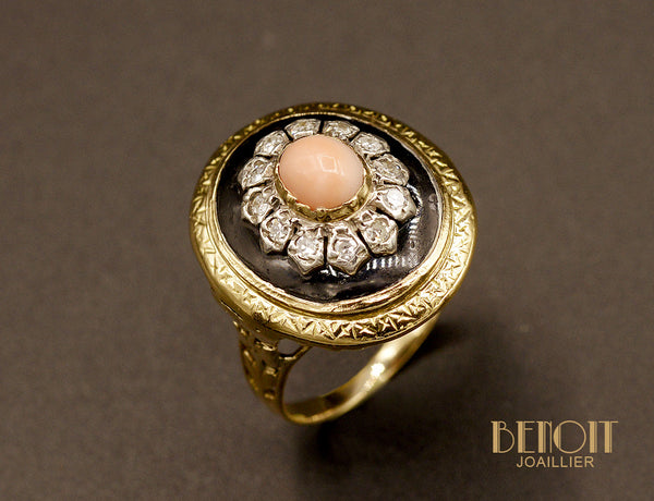 Bague Corail et Email Noir