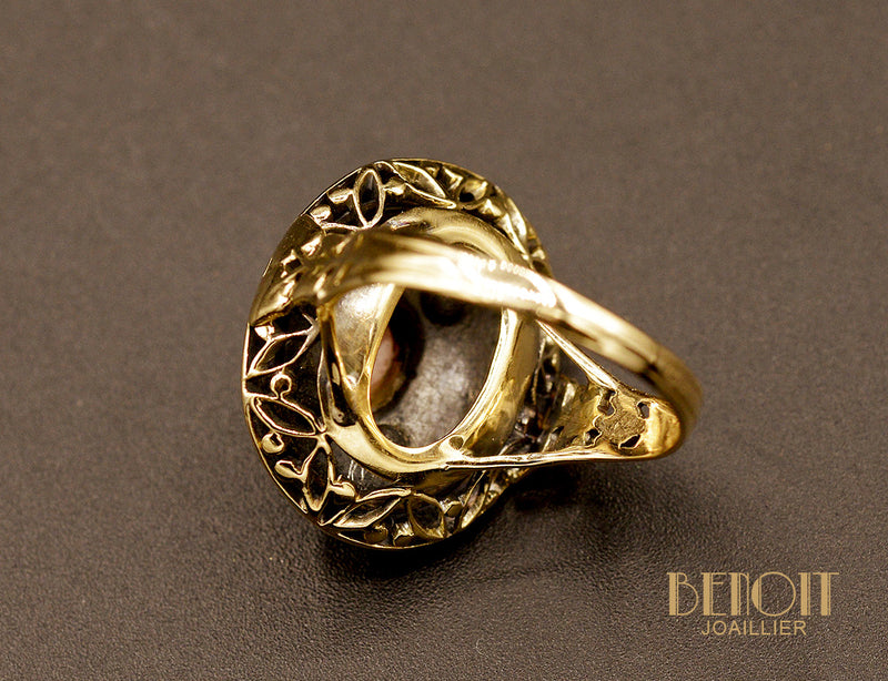 Bague Corail et Email Noir