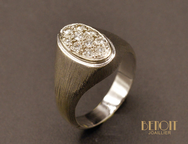 Chevalière Diamants et Or Blanc