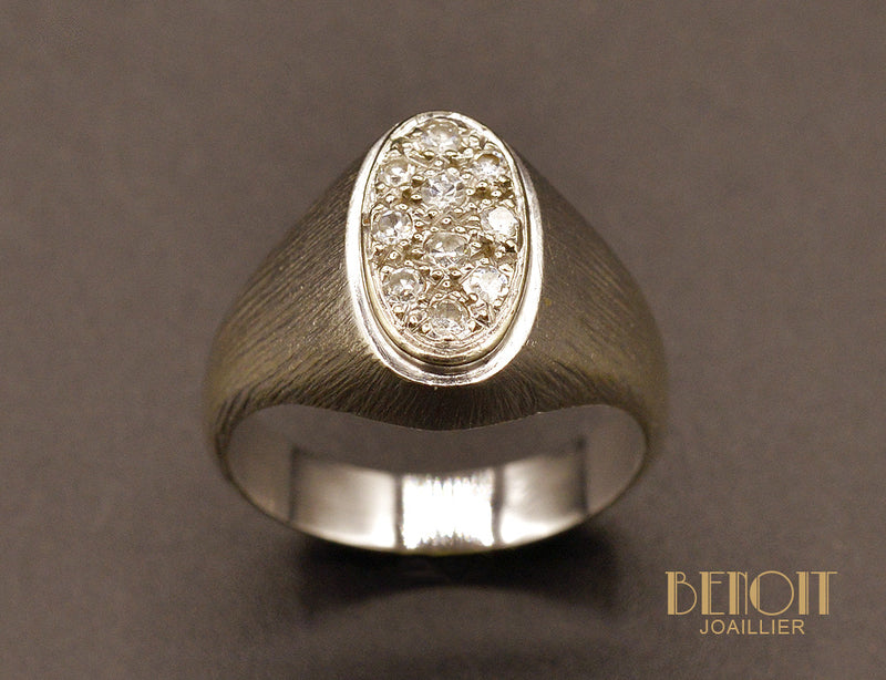 Chevalière Diamants et Or Blanc